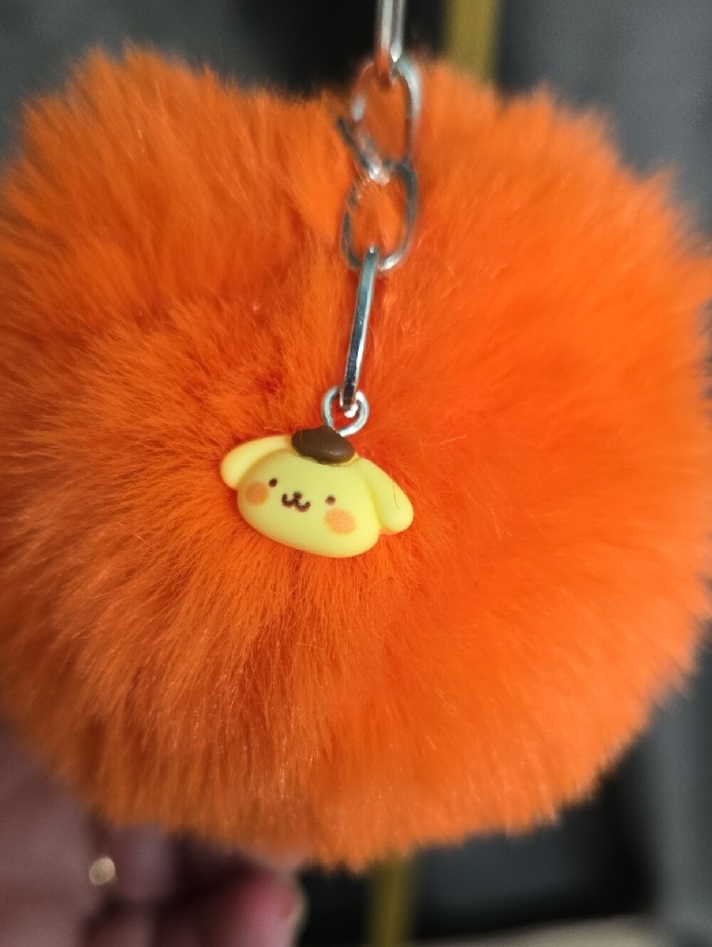 Orange Faux Fur Pom Pom Keychain Bag Charm - Picture 2 of 3